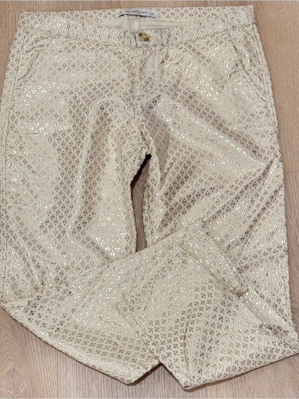 Abercrombie & Fitch Cream Pants with Gold Foil Detail